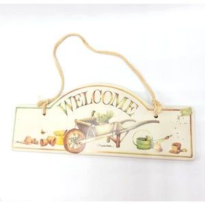 Marjolein Bastin WELCOME Wheelbarrow Ceramic Wall Hanging Plaque Sign 11" Garden